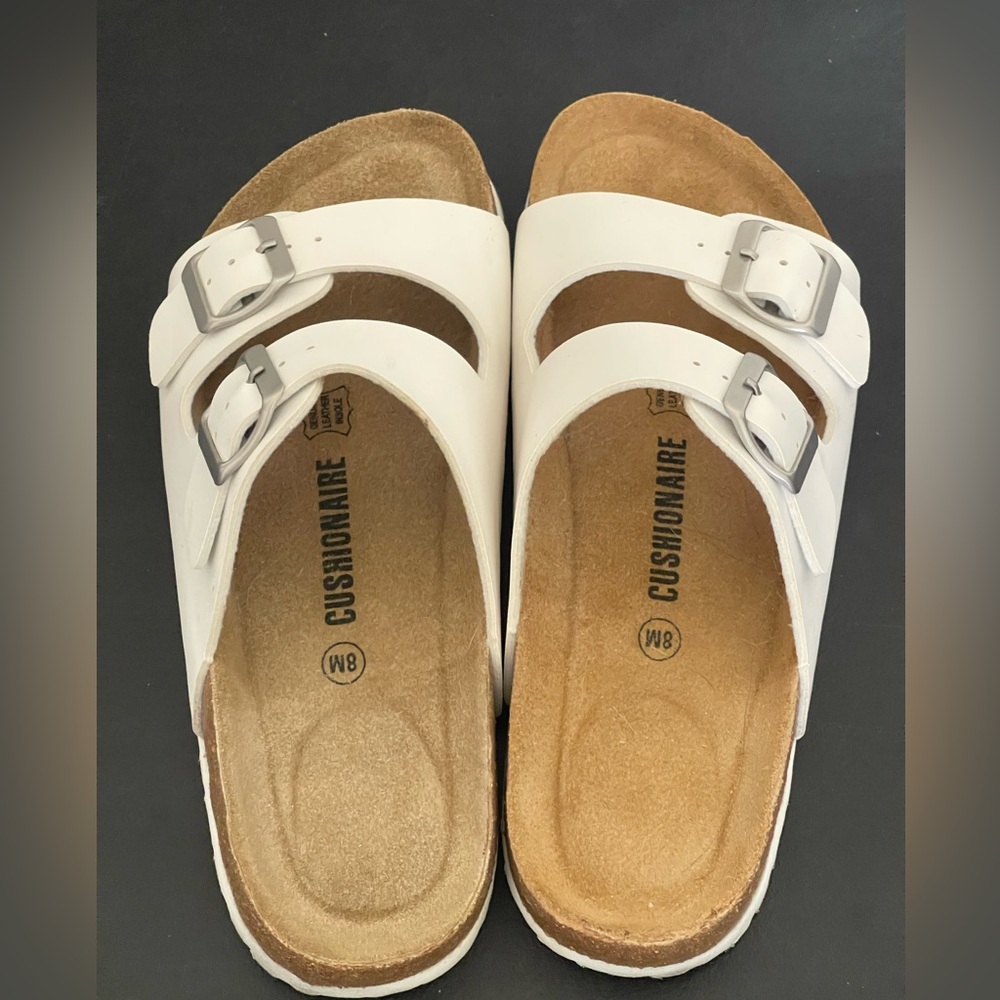 Cushionaire White Genuine Suede Footbed & Arch Support Slides Sandals